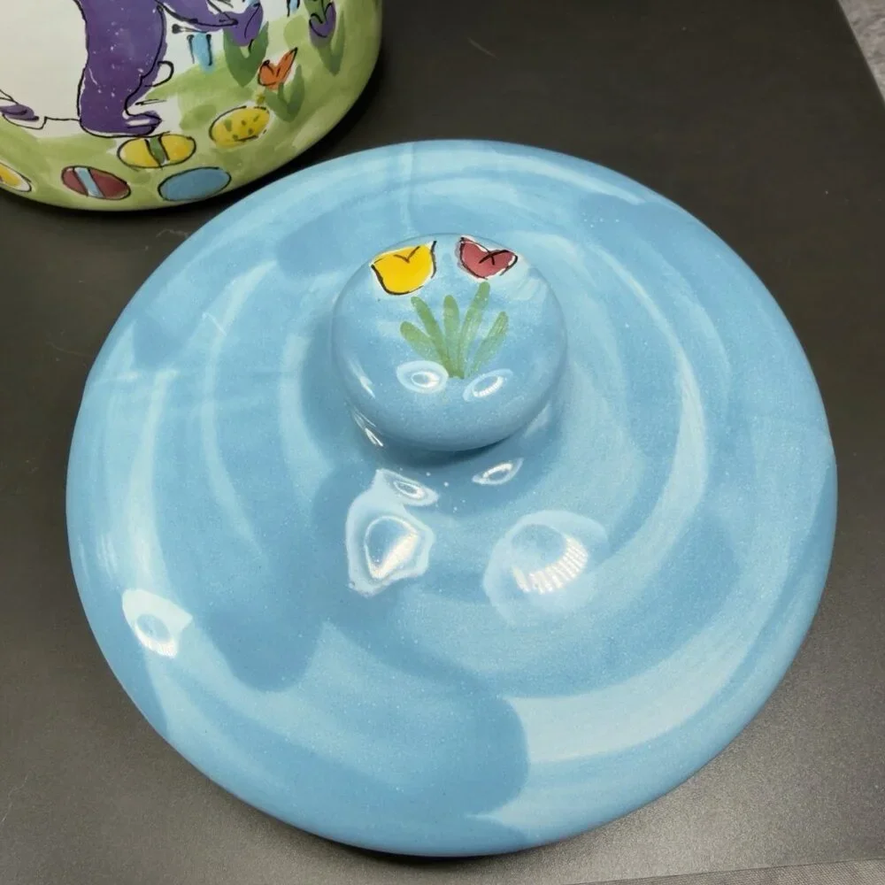 Starbucks Canister Cookie Jar Container Hand Painted Hungary Bunny Rabbit Flower - Picture 8 of 15